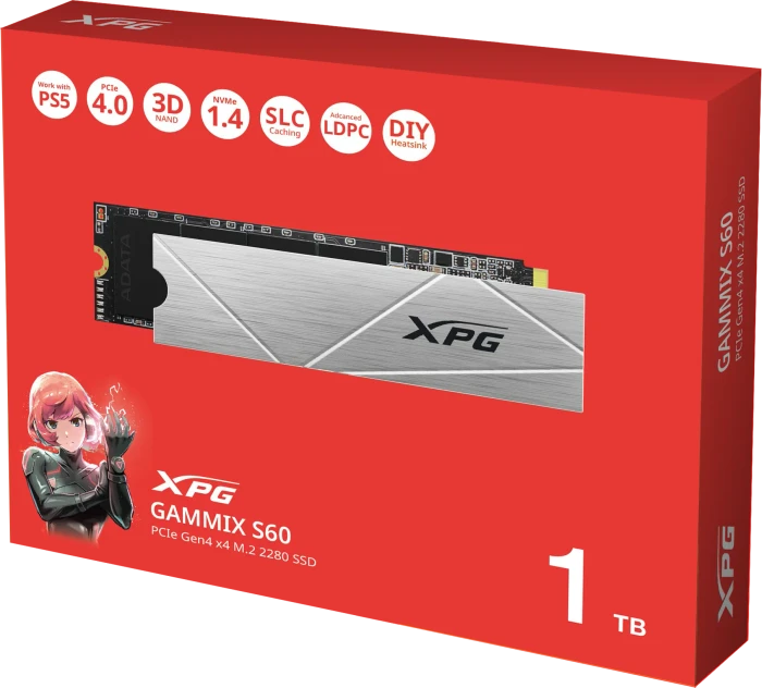 ADATA XPG Gammix S60 1TB, M.2 2280 / M-Key / PCIe 4.0 x4, Kühlkörper