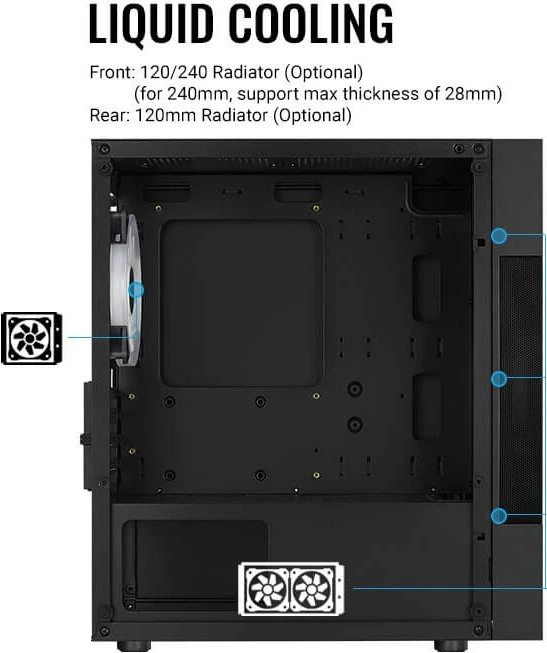 AeroCool Atomic Lite [V1], Lüfter LED Fixed RGB, Glasfenster