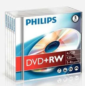 Philips DVD+RW 4.7GB, 5er Pack