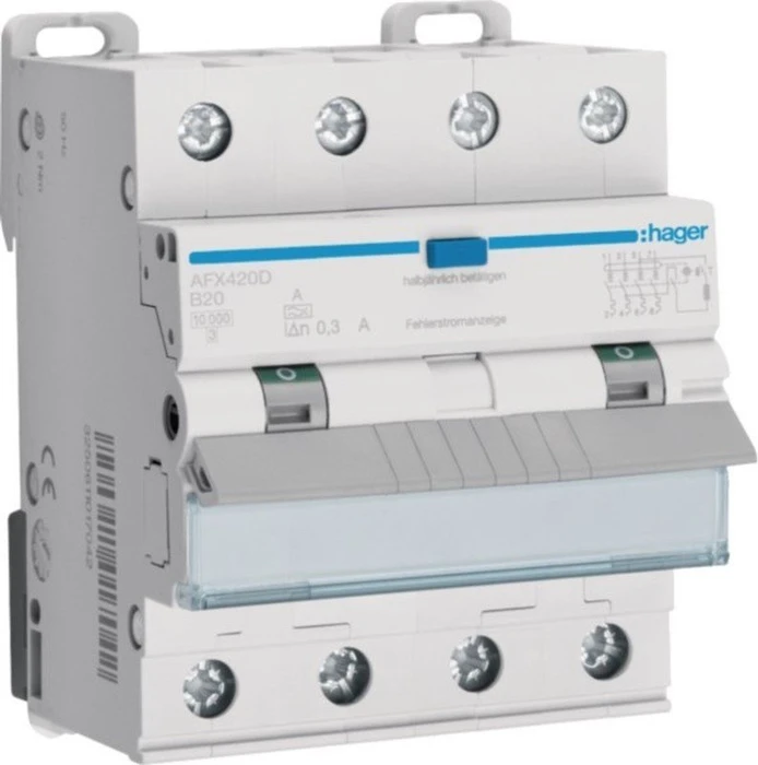 Hager Fehlerstrom-Leitungsschutzschalter 4P 10kA B-20A 300mA Typ A
