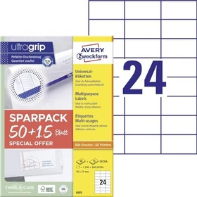 Avery-Zweckform Etiketten Universal, 70x37mm, weiß, 65 Blatt (1560 Etiketten)