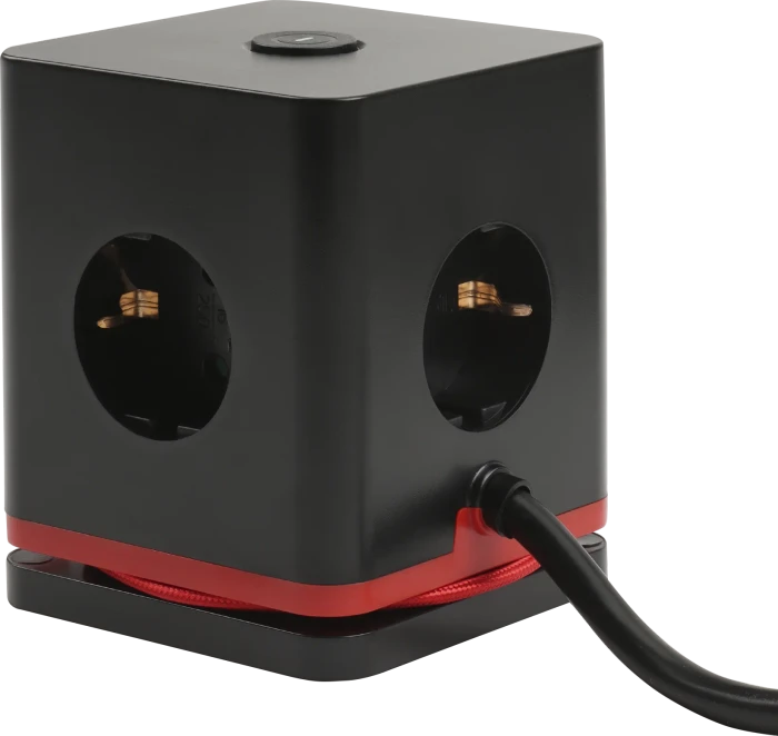 Olympia IOIO SW 1000 Steckdosenwürfel mit integriertem USB-C Ladekabel, 3-fach, 2x USB-C/2x USB-A, 1.5m, schwarz/rot