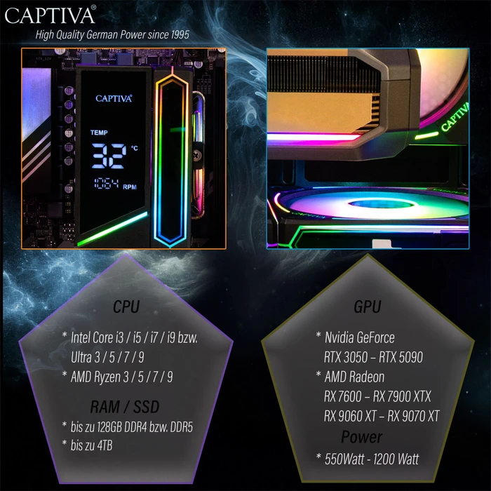 Captiva Highend Gaming R99-505, Ryzen 7 9700X, 16GB RAM, 1TB SSD, Radeon RX 9070 XT, Windows 11 Home