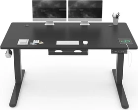 Devoko elektrisch höhenverstellbarer Sitz-Steh-Schreibtisch 140x80cm schwarz/schwarz