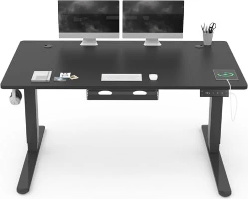 Devoko elektrisch höhenverstellbarer Sitz-Steh-Schreibtisch 140x80cm schwarz/schwarz