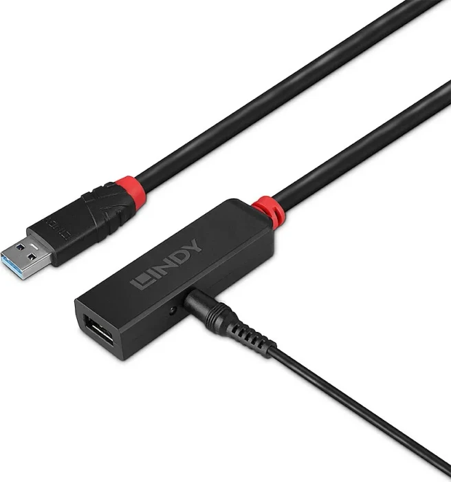 Lindy USB 3.0 aktives Verlängerungskabel Slim schwarz, USB-A [Stecker] auf USB-A [Buchse], 3m