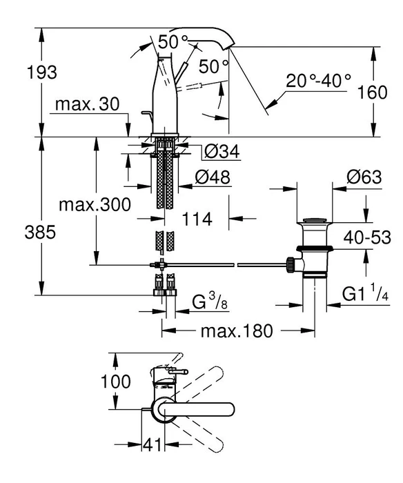 Grohe Essence Einhand-Waschbeckenarmatur 1/2" M-Size mit Ablauffernbedienung hard graphite