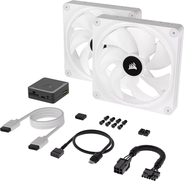 Corsair iCUE LINK QX140 RGB Starter Kit, weiß, LED-Steuerung, 140mm, 2er-Pack