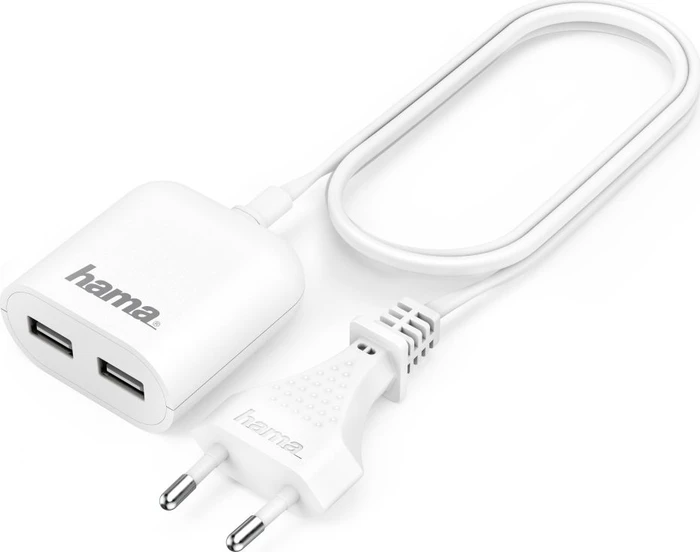 Hama USB-Netzteil mit Kabel 2.4A 2x USB 1.9m weiß
