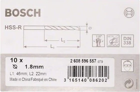 Bosch Professional HSS-R Spiralbohrer, 1.8x22x46mm, 10 Stück
