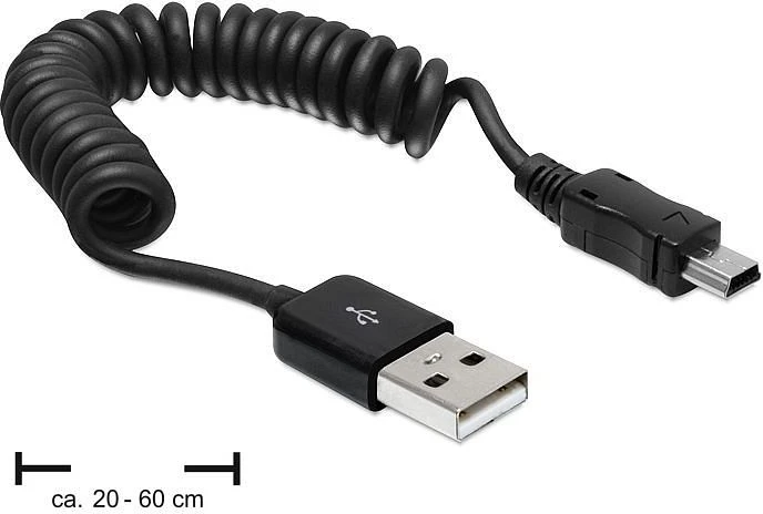 DeLOCK USB-A 2.0 auf USB 2.0 Mini-B Adapterkabel 5-polig, 0.6m, Spiralkabel