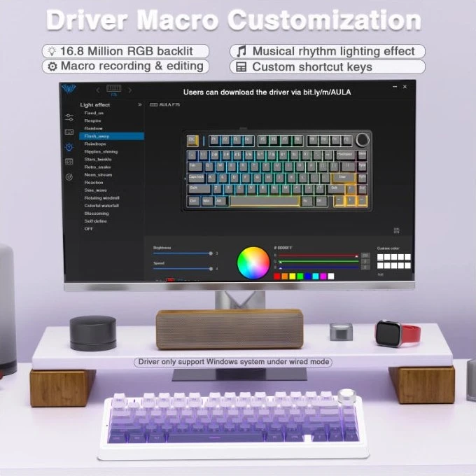 Aula F75 Pro, Gradient Purple, LEDs RGB, hot-swap, LEOBOG Seiya Star Vector, USB/Bluetooth, US