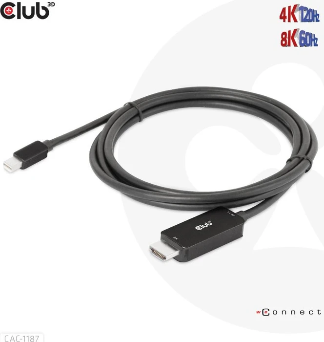 Club 3D Mini DisplayPort 1.4/HDMI 2.1 Adapterkabel schwarz, 1.80m