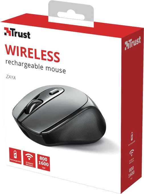 Trust Zaya Rechargeable Wireless Mouse grau/schwarz, USB