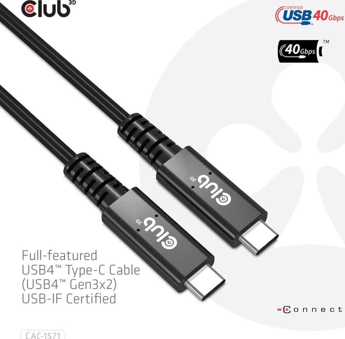 Club 3D USB-C 2.0 Kabel, 480Mb/s, 240W PD EPR, USB-C 2.0 Stecker auf USB-C 2.0 Stecker, 1m