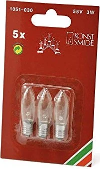 Konstsmide Riffelkerze 55V Ersatzbirne für Weihnachtsbeleuchtung klar E10 3W, 3 Stück