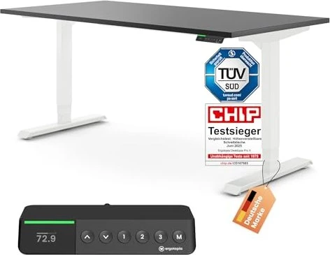 Ergotopia Desktopia Pro X elektrisch höhenverstellbarer Sitz-Steh-Schreibtisch 160x80cm schwarz/weiß