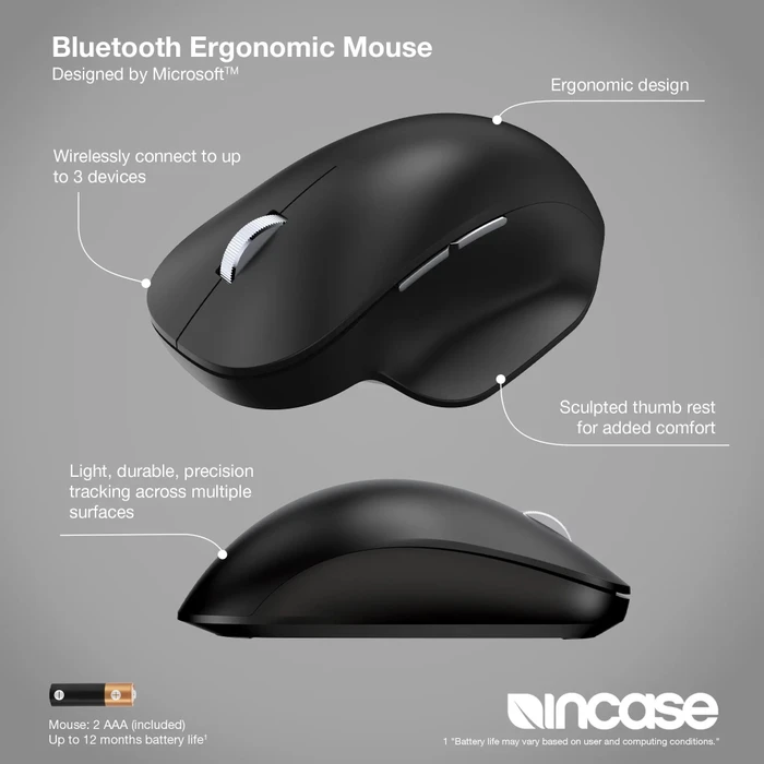 Incase Bluetooth Ergonomic Mouse Black, schwarz, Bluetooth