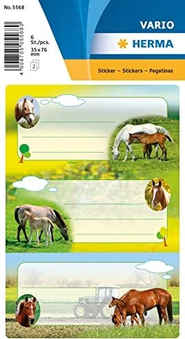 Herma Buchetiketten Pferde, 76x35mm, mehrfarbig, 3 Blatt (9 Etiketten)