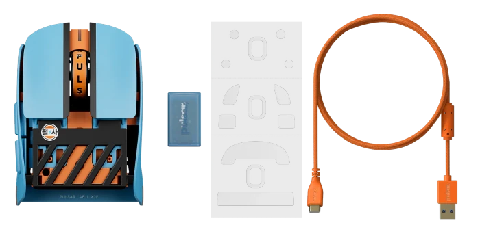 Pulsar Gaming Gears LAB X2F 8K Wireless Fingertip Gaming Maus, 5th Anniversary Edition blau/orange, USB