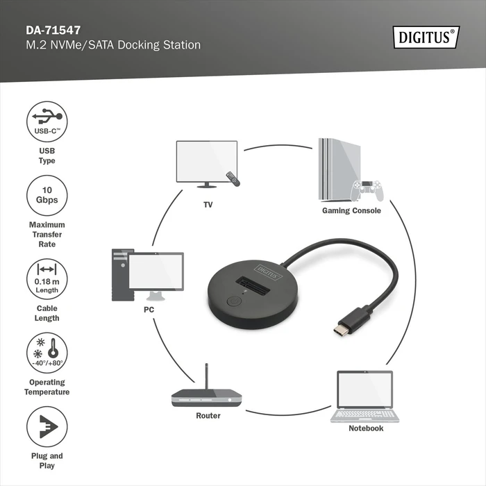 Digitus M.2 PCIe/SATA Dockingstation, USB-C 3.1