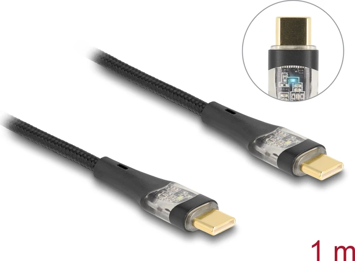 DeLOCK USB-C auf USB-C Kabel, USB 2.0, 480Mb/s, 100W USB PD 3.0, schwarz, 1m