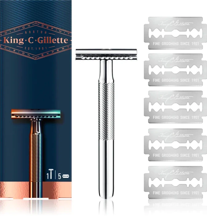 Gillette King C. Doppelseitiger Rasierhobel + 5 Wechselklingen