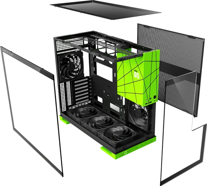 Geometric Future Model 5 Black/Green, inkl. Lüfter, Glasfenster