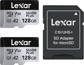 Lexar Professional SILVER PLUS R205/W100 64GB Kit, UHS-I U3, A2, Class 10, 2er-Pack