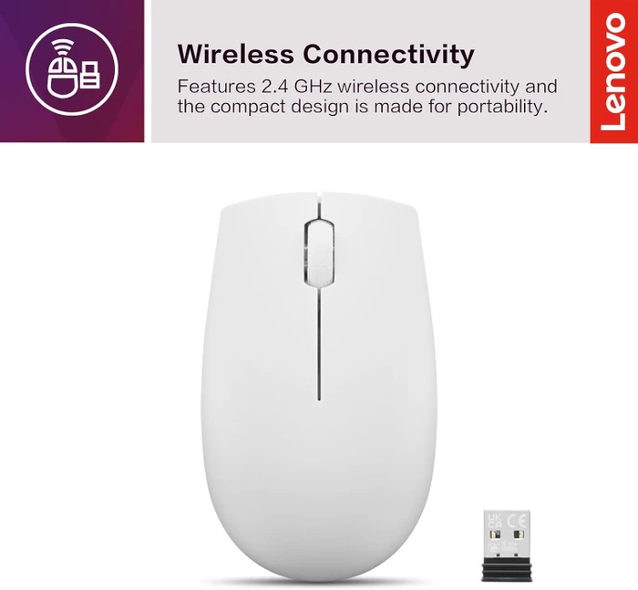 Lenovo 300 Wireless Compact Mouse Cloud Grey, USB