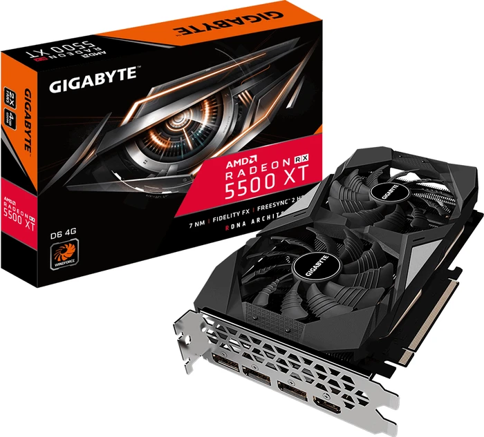 GIGABYTE Radeon RX 5500 XT D6 4G, 4GB GDDR6, HDMI, 3x DP