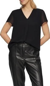 s.Oliver Layering-Bluse aus Chiffon T-Shirt kurzarm schwarz (Damen)
