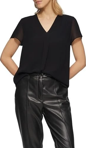 s.Oliver Layering-Bluse aus Chiffon T-Shirt kurzarm schwarz (Damen)