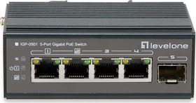 LevelOne IGP-05 Industrial Railmount Gigabit Switch, 4x RJ-45, 1x SFP, 240W PoE++ (IGP-0501)