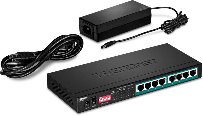 TRENDnet TPE-LG80 Long Range Desktop Gigabit Switch, 8x RJ-45, 65W PoE+