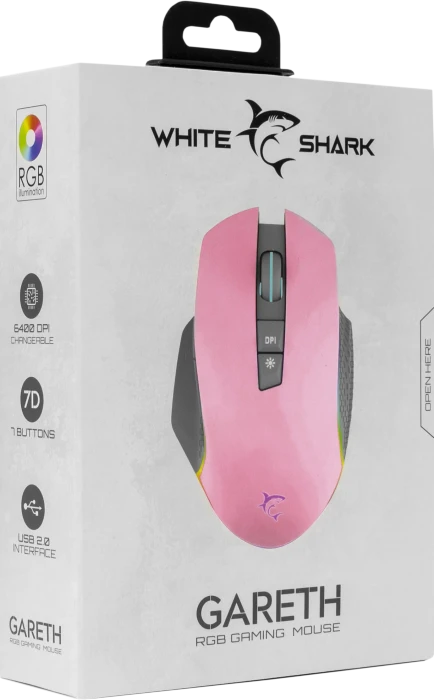White Shark Gareth Pink Gaming Mouse, rosa/grau, USB