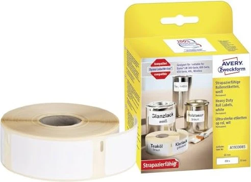 Avery-Zweckform Hochleistungsetiketten kompatibel zu Dymo 1933085, 19x64mm, weiß, 1er-Pack (450 Etiketten)