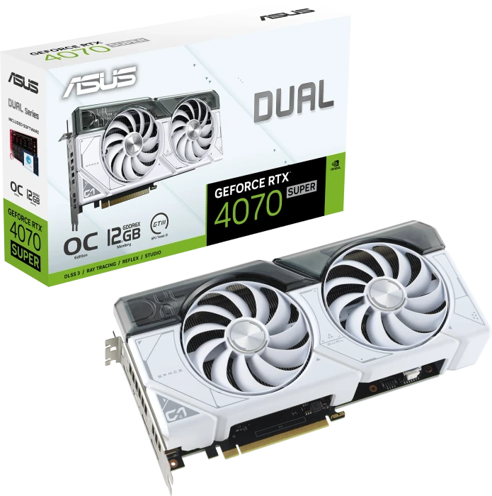 ASUS Dual GeForce RTX 4070 SUPER White OC, DUAL-RTX4070S-O12G-WHITE, 12GB GDDR6X, HDMI, 3x DP