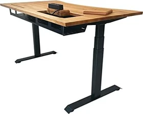 ErgoHide EH003 elektrisch höhenverstellbarer Sitz-Steh-Schreibtisch mit erweitertem Kabelfach und ergonomischer Tischkante 180x80cm Eiche/schwarz