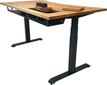 ErgoHide EH003 elektrisch höhenverstellbarer Sitz-Steh-Schreibtisch mit erweitertem Kabelfach und ergonomischer Tischkante 180x80cm Eiche/schwarz