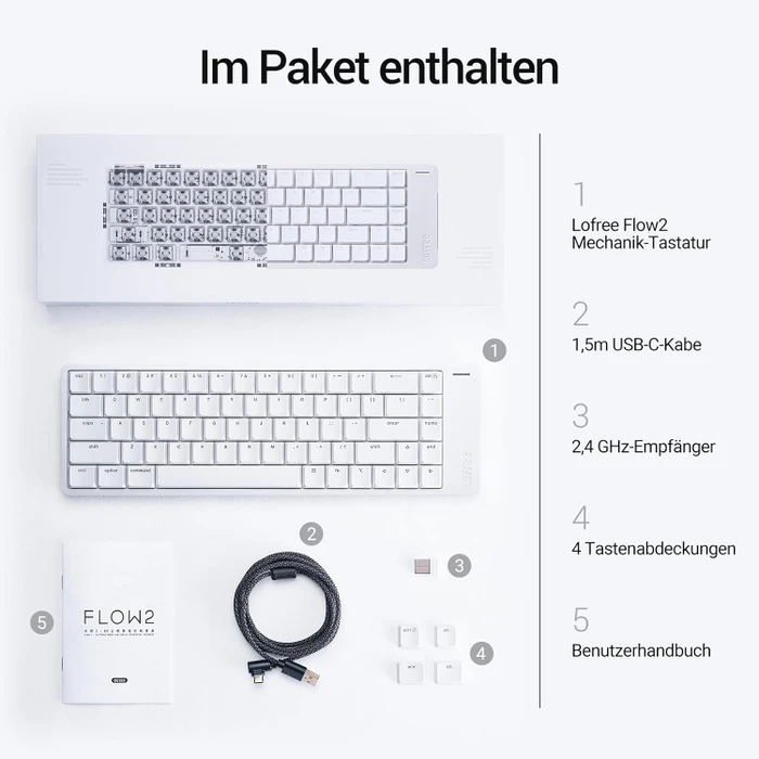 Lofree Flow 2 84, Silver, LEDs weiß, Kailh LOW PROFILE Surfer, USB/Bluetooth, US