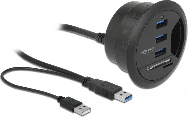 DeLOCK Tisch-Hub, 3x USB-A 3.0, Cardreader, USB-A 3.0 [Stecker]