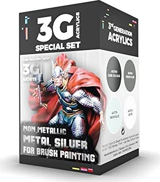 AK-Interactive 3rd Gen Acrylic Colors Wargame Color Set Non Metallic Metal Silver Farbset, 4-tlg.