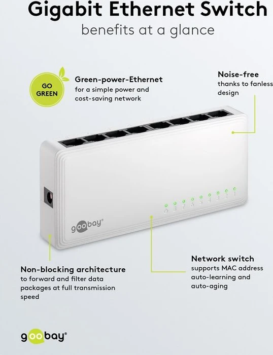 Wentronic goobay Desktop Gigabit Switch, 8x RJ-45