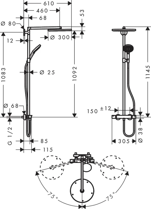 Hansgrohe Raindance S Showerpipe 300 1jet mit Thermostat chrom