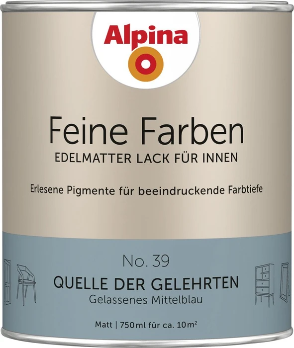 Alpina Farben Feine Farben Lack No. 39 Quelle der Gelehrten innen mittelblau edelmatt, 750ml