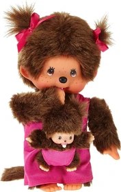 Sekiguchi Monchhichi Mutter mit Baby im pinken Kleidchen