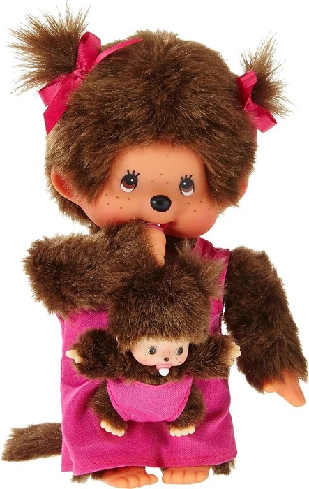 Sekiguchi Monchhichi Mutter mit Baby im pinken Kleidchen