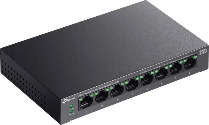 TP-Link LS100 LiteWave Desktop Gigabit Switch, 8x RJ-45, 62W PoE+