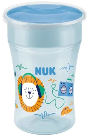 NUK Magic Cup Trinkbecher mit Trinkrand und Deckel, 8+M, 230ml, löwe blau